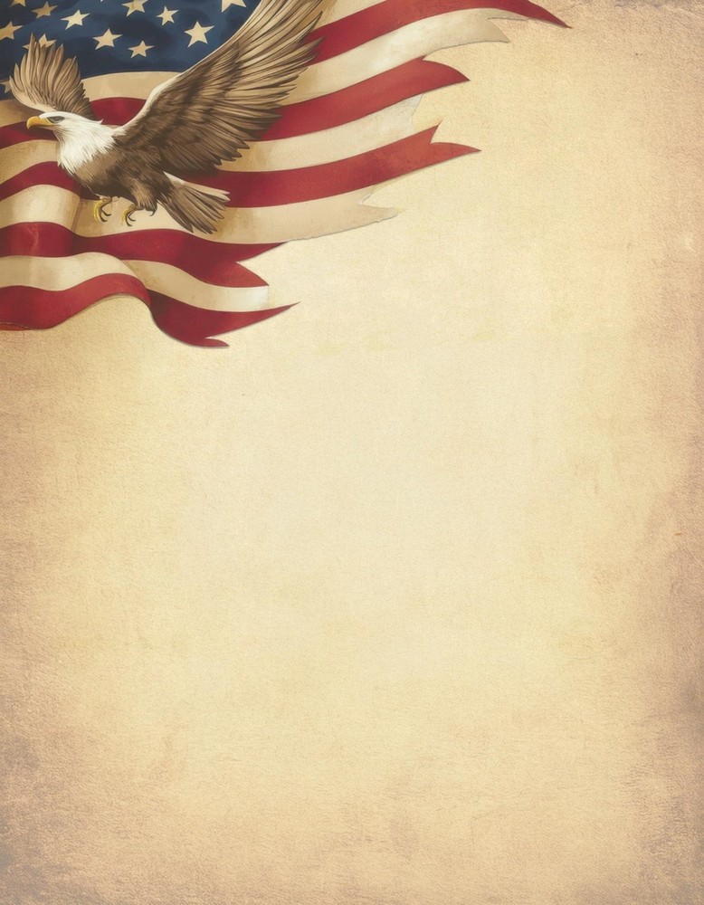 Land of the Brave Patriotic 8.5 x 11 inches, Vintage Brown Red White Blue