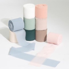 Chiffon Ribbon Mixed Color Silk Ribbon Set 9 Rolls 1.5″ x 49Yd Frayed Fringe