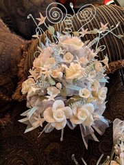 Beautiful Cascade Bouquet Made With Porcelain. Tiara Included. !Stunning