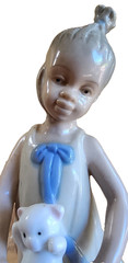 Porcelain Girl Figurine Holding Teddy Bear 9″ Handcrafted Ceramic Collectible