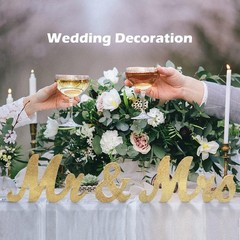 Golden Wooden Mr & Mrs Sign for Wedding & Anniversary Tables, 12.2×5.9