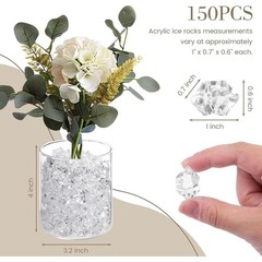 150 Pcs Clear Acrylic Ice Rocks Realistic Ice Cubes Vase Fillers DIY Decor New