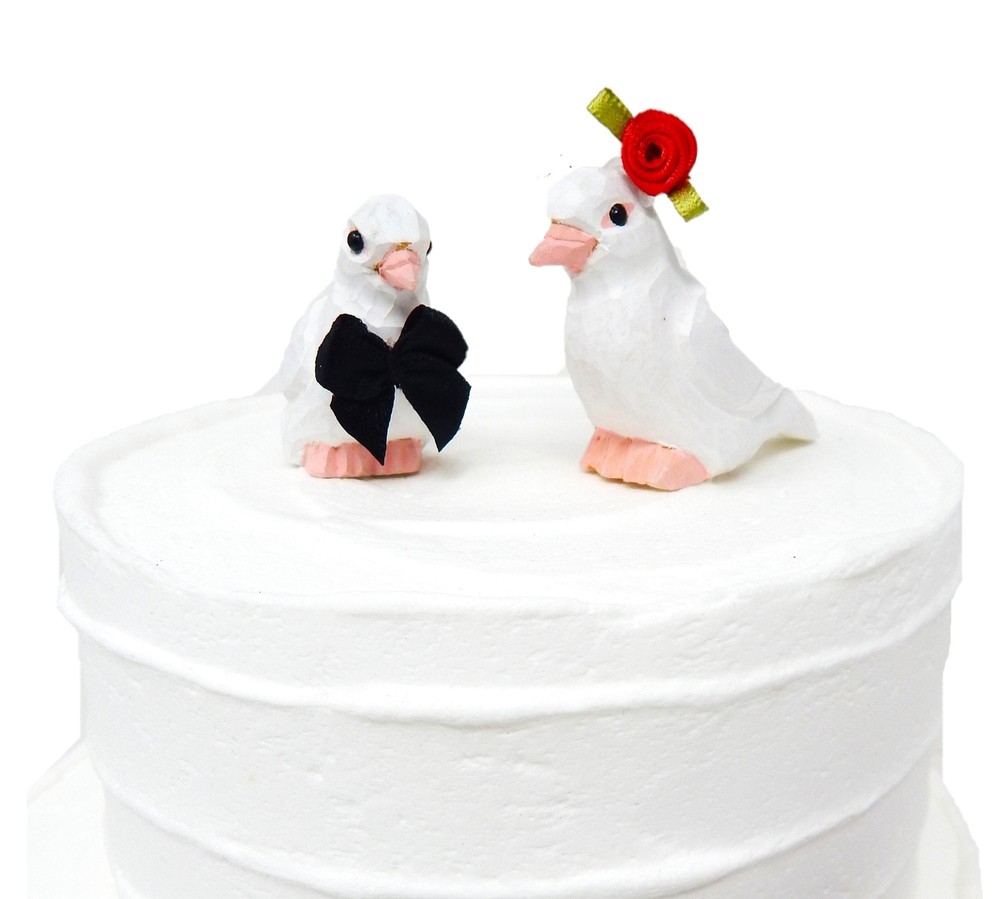 Dove Cake Top Bride Groom Love Bird Church Wedding Engage Carve Wood Statue