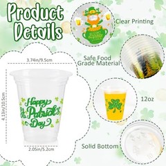 St Patrick’s Day Disposable Cups – 50pcs 12oz Green Shamrock St Patricks Cups