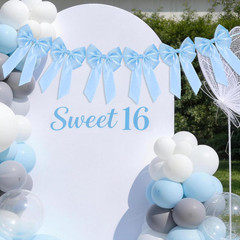 1-String 6.5Ft Blue Bows Garland Banner, 6 Pcs Pre-Strung Bows Party Decorations