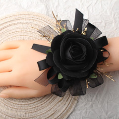 Rose Wrist Corsage and Boutonniere Set for Weddings and Events (Black)
