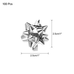 100pcs 1″ Mini Star Gift Bows Metallic Christmas Bows for Gift Wrapping, Silver