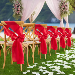 10 Pcs Red Satin Chair Sashes Bows Universal Chair Cover for Wedding Reception E