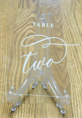 Clear & White Acrylic Wedding Table Number Signs 1-13 with Stands, 5″x7″, Modern