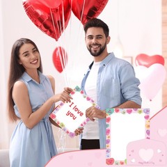 50 Pack Valentine’s Day Letterhead with Envelopes Love Heart Border Colorful