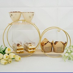 2 Tier Gold Natural Round Metal with Wood Geometric Floating Shelf Decorations
