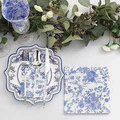 20 White 13×13 in Dinner Paper Napkins Blue Floral Design 13″, and