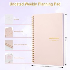 Undated Weekly Planner—A5—Personal Goals Journal—Light Pink—Non-Dated
