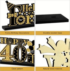 4 Pieces 40th Birthday Decorations Wooden Vintage 1985 Table Black Gold