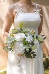 Wedding Bouquet Artificial Flower Silk Foam 11 Inch White Bridesmaid Toss Gift