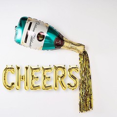 39″ Gold Green Champagne Bottle and Goblet Mylar Foil Balloons Party Supplies