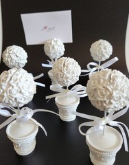 5 Flower Pot White Topiary Roses Name Place Card Holders Party 3.75″ Tall