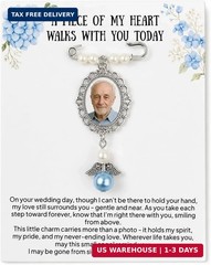 Wedding Bouquet Photo Charms, Something Blue Gift For Bride, Memorial Pin For We