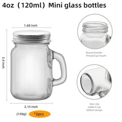 2 Pcs clear 4 oz Mini Mason Jar Mugs Mason Jar Mugs with Handles and Lids
