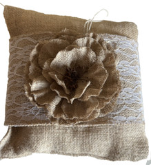 Small Burlap Pillow With Flower – Decor, Wedding, Country, Rustic, Ring Bearer