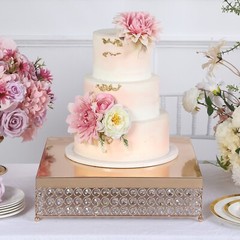 GOLD METAL 16″ wide Cake Stand with Crystal Beads Party Wedding Reception SALE