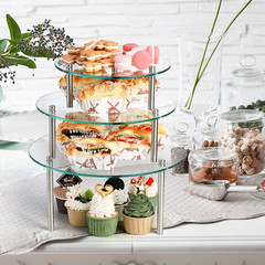 3 Pcs Tempered Glass Cupcake Stands, 9,11,12.6 Inch round Food Display Stand Cle
