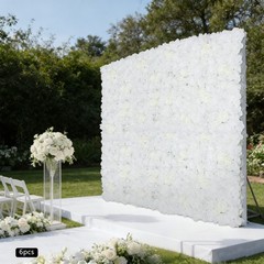 6 Pieces Artificial Flower Wall Panel, White Flower Backdrop Wall Decor