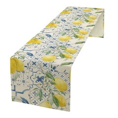 Lemon Table Runner Watercolor Fruits Green Leaves Pattern 13x70in, Lemon-6