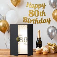 80th Birthday Signature Board Black Gold Guest Book 18×12 Decor