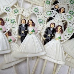 Lot Of 24 Vintage Wedding Cake Cupcake Pick Topper Bride And Groom