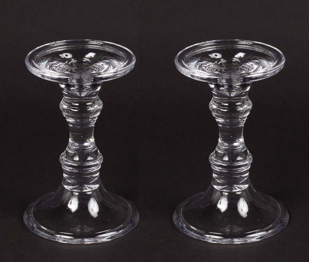 Candle Holders Clear Glass for Taper or 3″D Pillar Candle 4.5″Dx6.75″ High Set/2