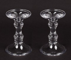 Candle Holders Clear Glass for Taper or 3″D Pillar Candle 4.5″Dx6.75″ High Set/2