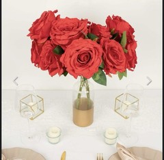 Red 2 Bushes 30″ ARTIFICIAL Faux Silk Rose FLOWERS Bouquet Wedding Decorations
