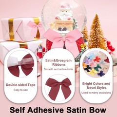 24Pcs Mini Grosgrain Ribbon Bow 2″ Self Adhesive Flower Bows Deep Red