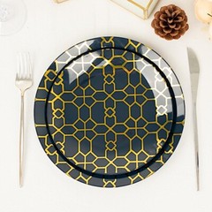 20 NAVY BLUE Plastic DINNER SALAD GOLD Geometric Design Home Events Tableware