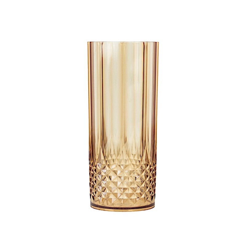 6 Amber Gold 14 oz Crystal Plastic Drinking Glasses Party Events Tableware