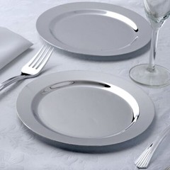 Silver Plastic 8″ Round Gray Appetizer Plates Fancy Party Wedding Reception