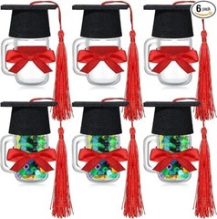 Set of 6 DIY Graduation Mason Jar Party Gifts 1.4 oz Mini Graduation Cap – New