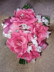 NEW 4″ Long Artificial Hot Pink Rose Wrist Corsage With Rhinestones