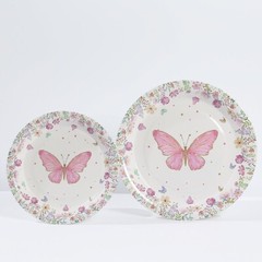 96 WHITE PINK Butterfly Print Disposable TABLEWARE Set Party Events Decorations