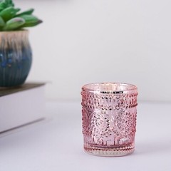 6 pcs 3″ Metallic Primrose Design Mercury Glass Votive Candle Holders Wedding