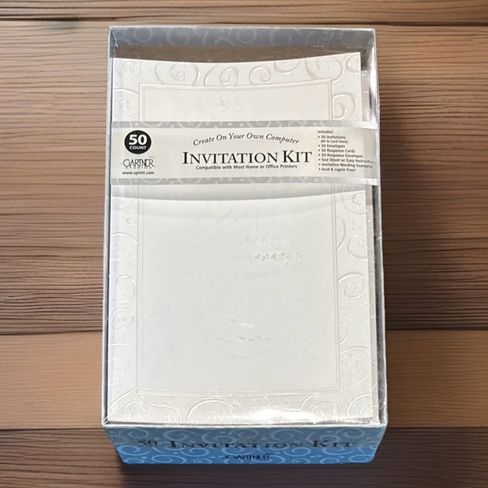 NWT In Box 50 Count Gartner Pearl Swirl Invitation Kit Ivory W/ Embossed Swirl
