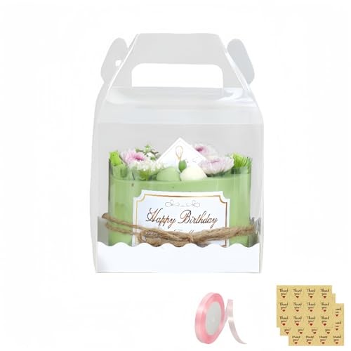 10Pcs Clear Cake Boxes with 10 Stickers and 1 Roll Ribbon Transparent Cake