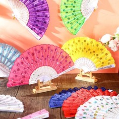 Vicenpal 36 Pcs Peacock Hand Fans Bulk for Women Folding with 36 Bright