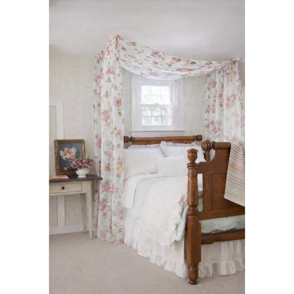 Floral Pastel Sheer Tulle Fabric Yardage 200 X 62 Romantic Cottage Sewing Craft