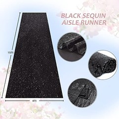 Wedding Aisle Runner: 4FT×15FT Sequin Fabric – Black Sparkly Carpet Runner for