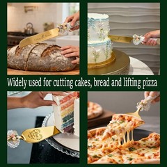 Wedding Cake Knife and Server Set – 10.83″ Serrated Knife & 9.84″ Server Gold