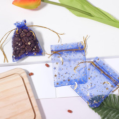 100 Pieces Moon Star Organza Jewelry Candy Bags, 2.7×3.5 Inch Sheer Royal Blue O