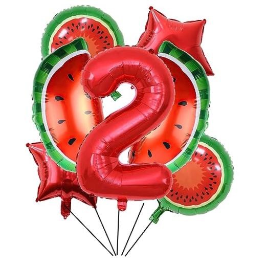 7pcs Watermelon Foil Balloons – Watermelon Birthday Number 2 Mylar Foil
