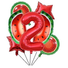 7pcs Watermelon Foil Balloons – Watermelon Birthday Number 2 Mylar Foil